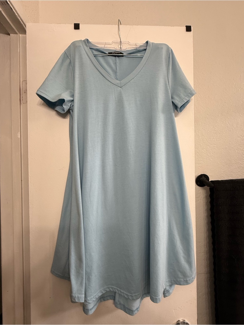 zeagoo Light Blue V-Neck Short Sleeve Mini Dress